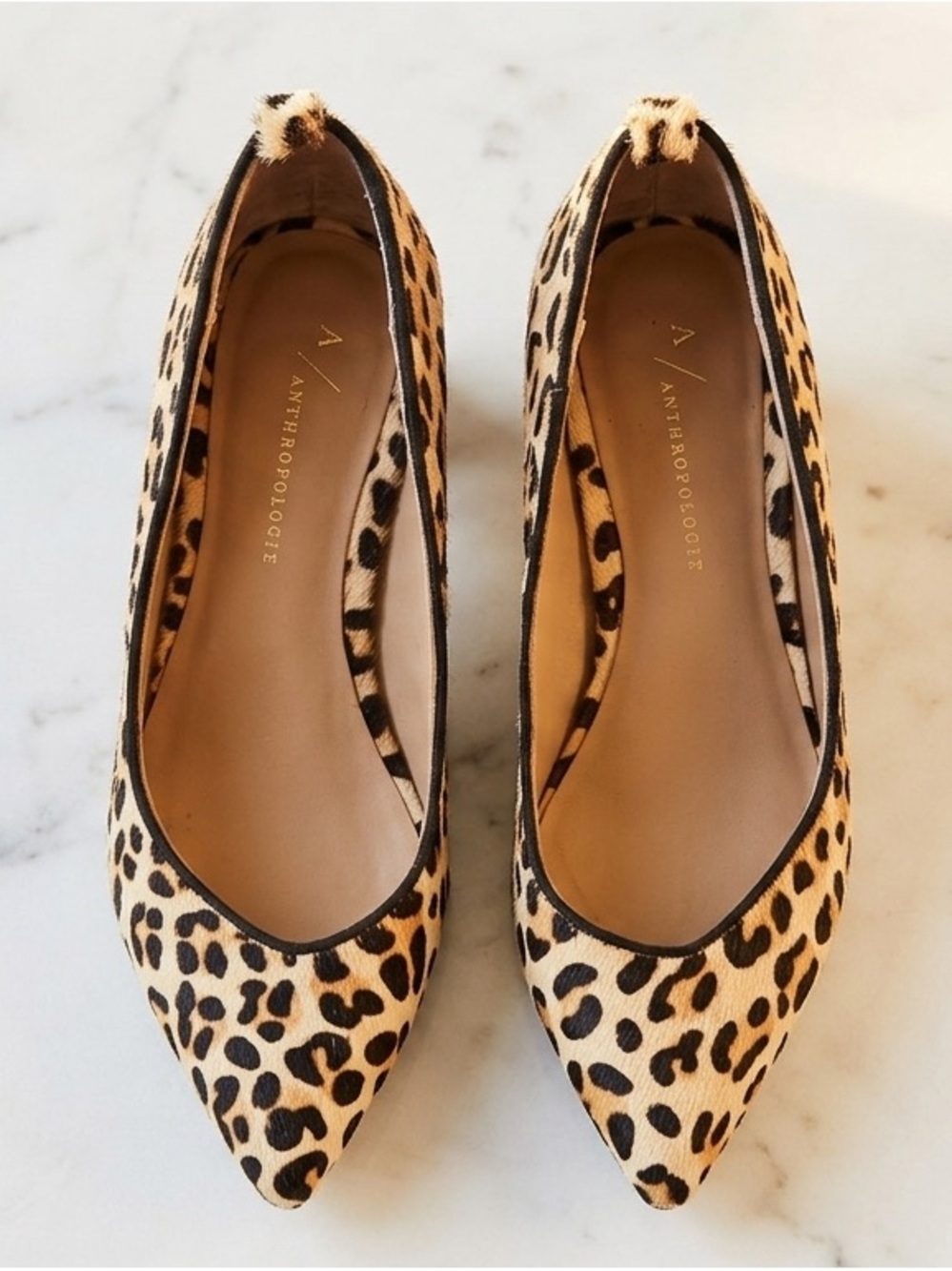 Anthropologie Leopard Print Calf Hair Pointed Toe Slip-On Block Heel Mules SZ 6